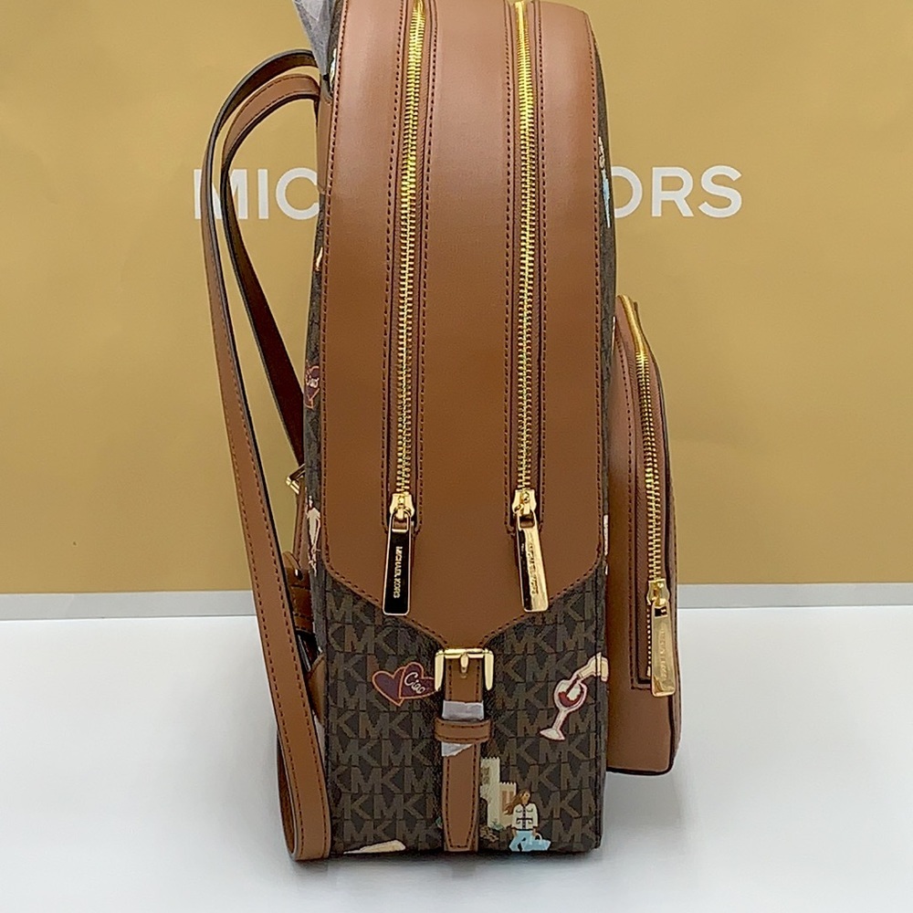 MICHAEL KORS JET SET GIRLS JAYCEE LARGE ZIP POCKET BACKPACK BROWN MULTI COLOR - Picture 7 of 16